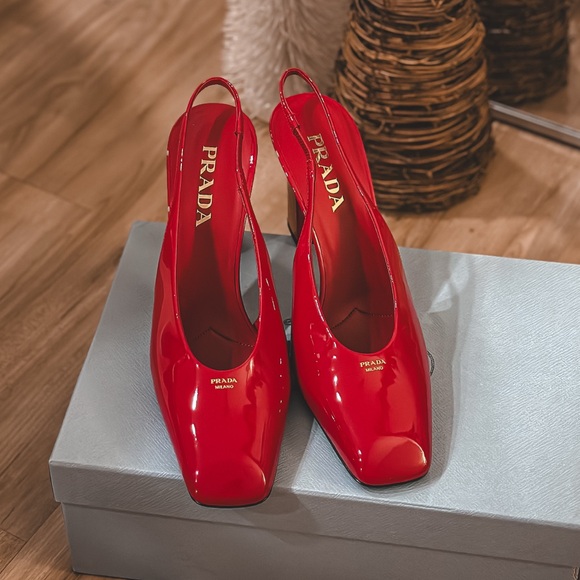 Prada Glossy Red Slingback Heels